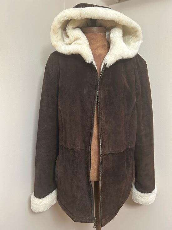 Stephanie Andrews Jackets & Blazers - Stephanie Andrew’s Suede Hooded Shearling Jacket with Cream Lining Leather